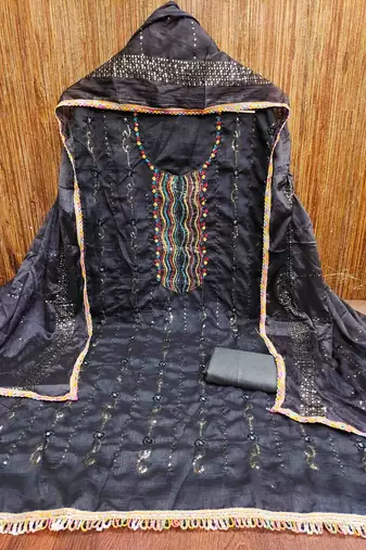 Women's black embroidered dress material