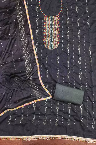 Women's black embroidered dress material