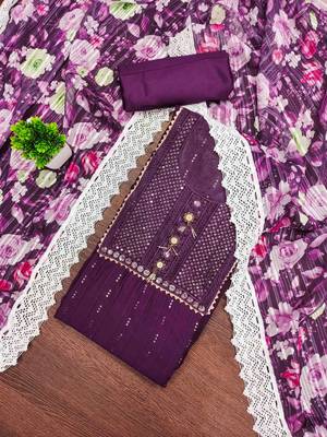 Women's purple embroidered dress material 1