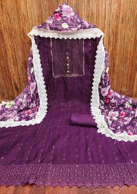 Women's purple embroidered dress material 2