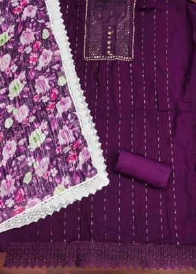 Women's purple embroidered dress material 3