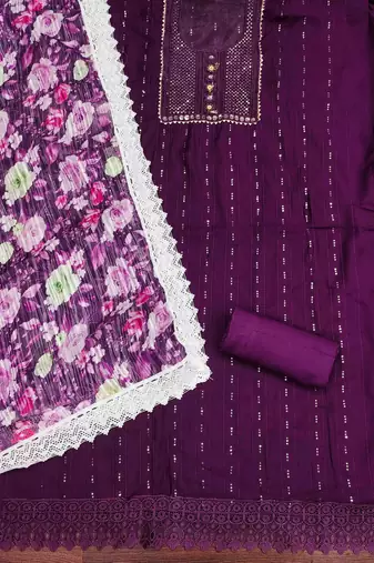 Women's purple embroidered dress material