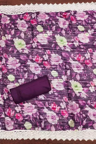 Women's purple embroidered dress material
