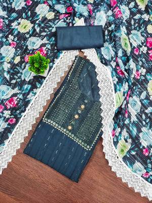 Women's navy blue embroidered dress material 1