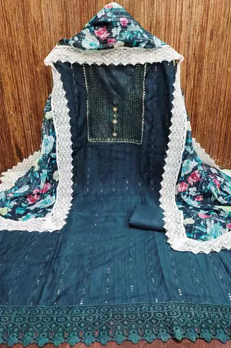 Women's navy blue embroidered dress material
