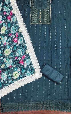 Women's navy blue embroidered dress material 3