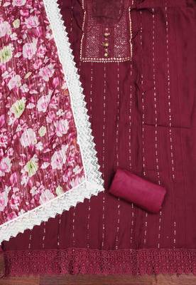 Women's maroon embroidered dress material 3