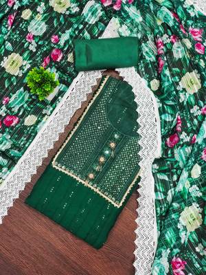 Women's dark green embroidered dress material 1