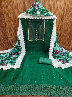 Women's dark green embroidered dress material 2