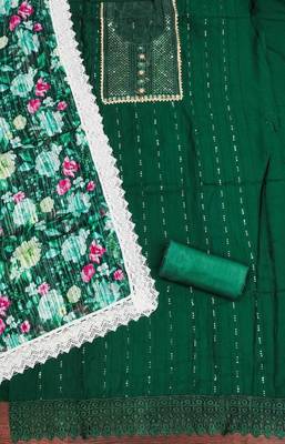 Women's dark green embroidered dress material 3