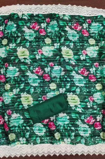 Women's dark green embroidered dress material