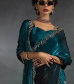 Blue Shaded Diamond Jarkhan Work silk blend Saree