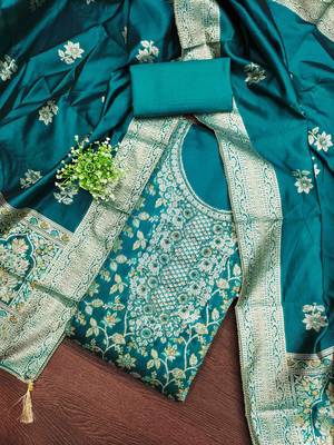Women's teal handwork dress material 1