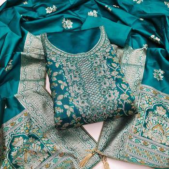 Women's teal handwork dress material 2