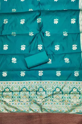 Women's teal handwork dress material