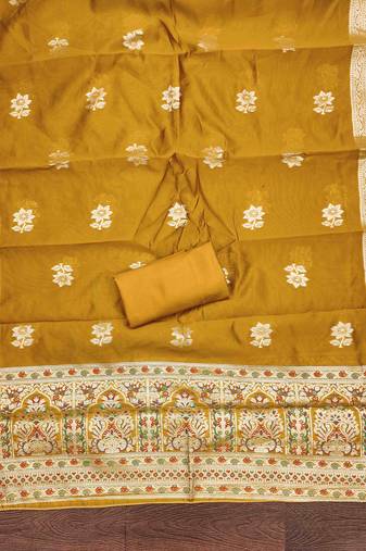 Women's mustard handwork dress material