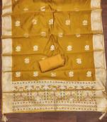 Women's mustard handwork dress material