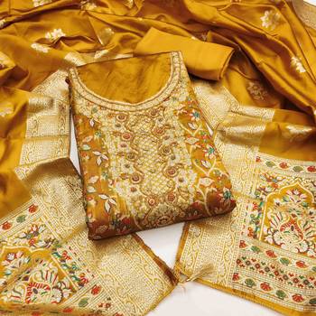 Women's mustard handwork dress material 2