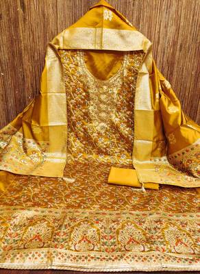 Women's mustard handwork dress material 3