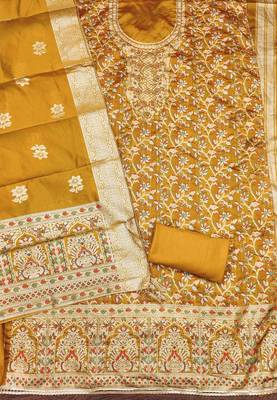Women's mustard handwork dress material 4