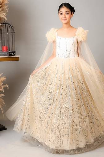 Gold embroidered net gown