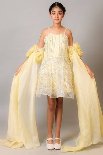 Yellow embroidered organza dress