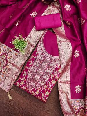 Women's magenta handwork dress material 1