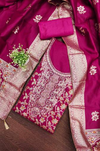 Women's magenta handwork dress material