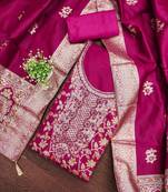 Women's magenta handwork dress material
