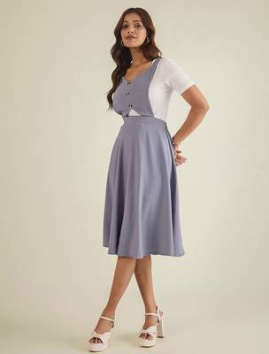 Women lavender pinafore flared dress 3