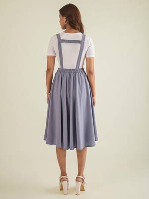 Women lavender pinafore flared dress 4