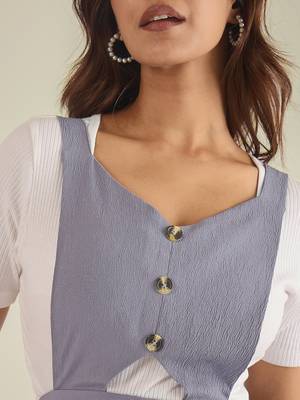 Women lavender pinafore flared dress 5