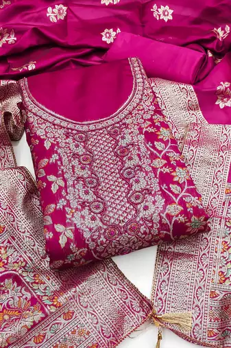 Women's magenta handwork dress material