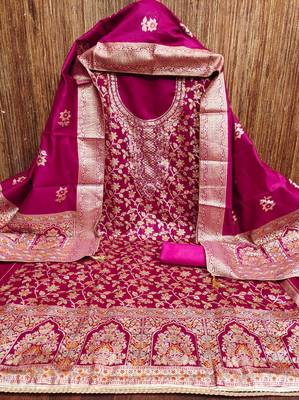Women's magenta handwork dress material 3