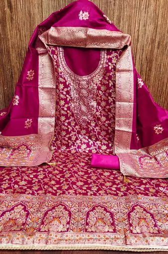 Women's magenta handwork dress material