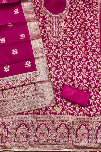 Women's magenta handwork dress material