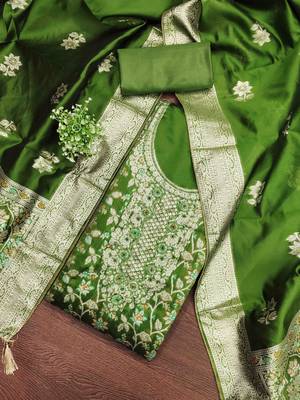 Women's green handwork dress material 1