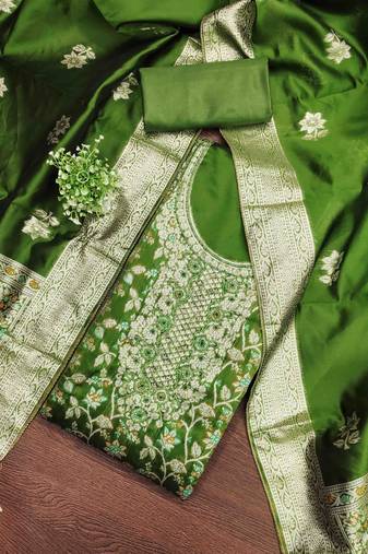 Women's green handwork dress material