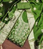 Women's green handwork dress material