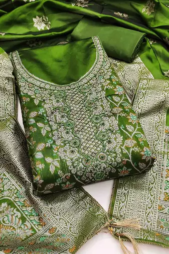 Women's green handwork dress material