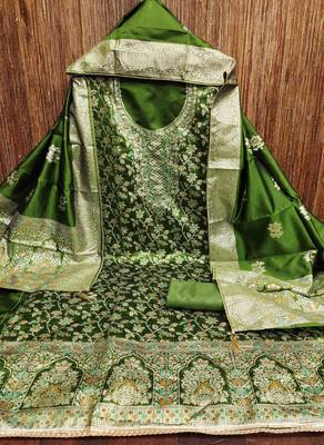 Women's green handwork dress material 3