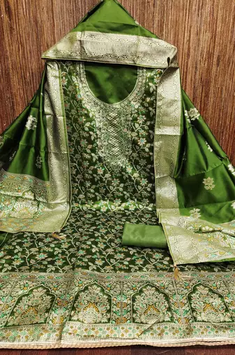 Women's green handwork dress material