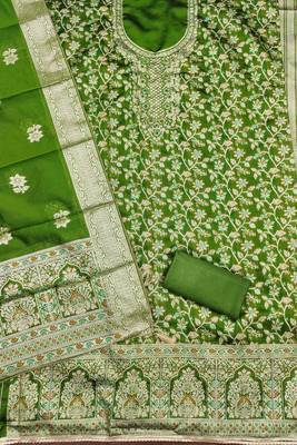 Women's green handwork dress material 4