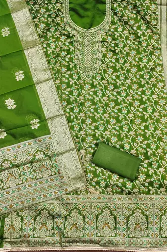 Women's green handwork dress material