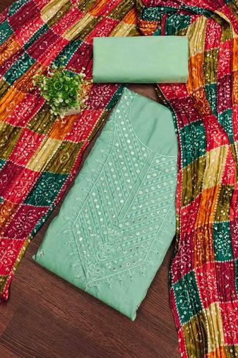 Women's sea green embroidered dress material