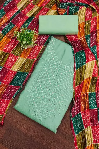 Women's sea green embroidered dress material