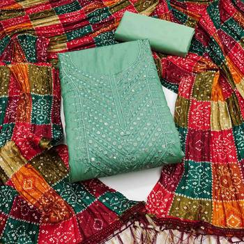 Women's sea green embroidered dress material 2