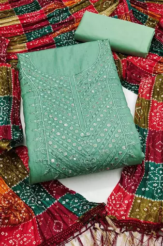 Women's sea green embroidered dress material