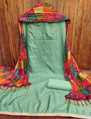 Women's sea green embroidered dress material 3