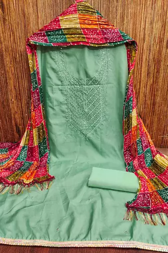 Women's sea green embroidered dress material